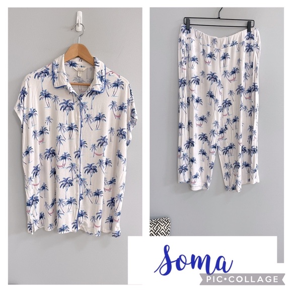 Soma Cool Nights Notch Collar Pajama Top Size XXL Tropical Loungewear - Picture 6 of 6